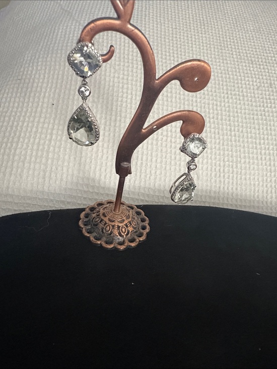None Jewelry - Praisiolite Teardrop Dangle Earrings - Sterling Silver